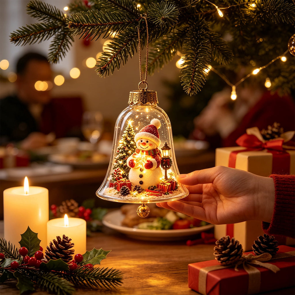 Mivyn Glowing Christmas Story Ornament, 4"Light-Up Mini Holiday Scene with Warm LED Light, Festive Keepsake Gift for Home Christmas Party Decoration,1PCS,