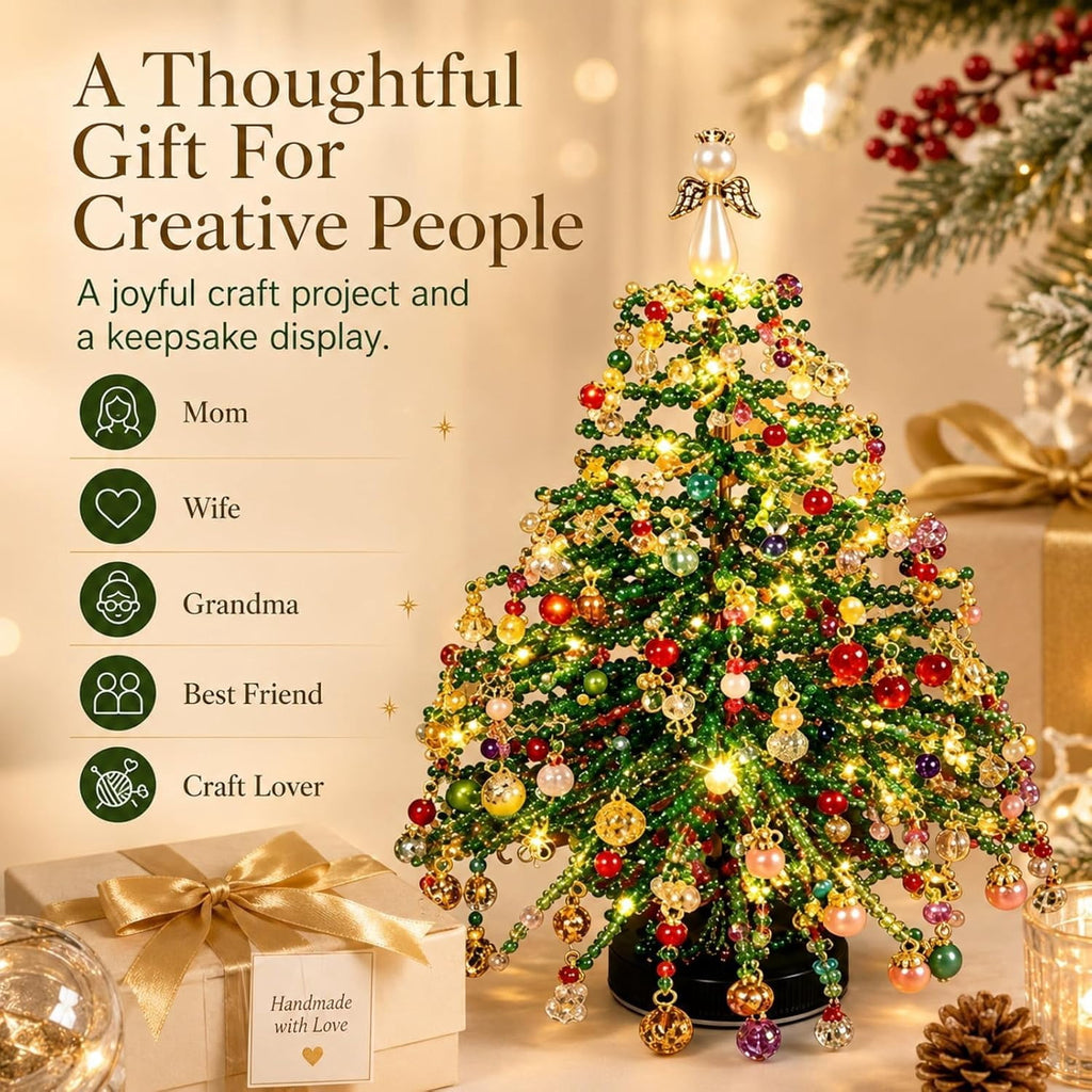 2026 New DIY Beaded Christmas Tree Kit, 3D Crystal Bead and Pearl Craft Set for Adults with Metal Frame, Sparkling Tabletop Christmas Decor, Holiday Gift