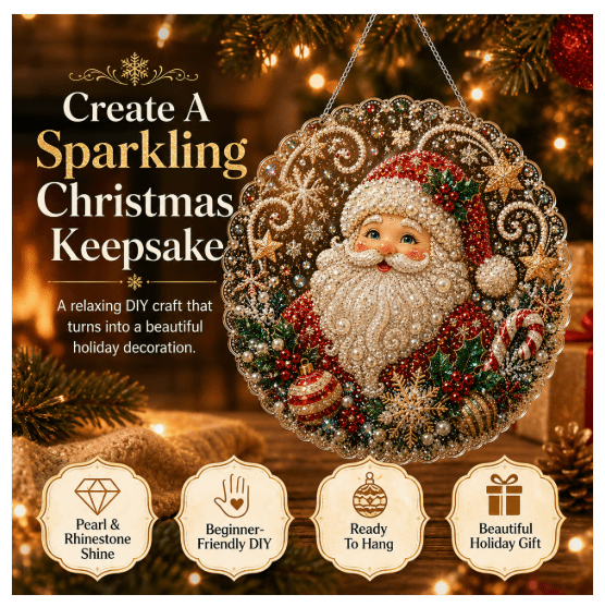 Christmas in July DIY Diamond Art Hanging Ornament – Handmade Sparkling Christmas Keepsake Quiet Leisure Craft for Summer Rainy Afternoons