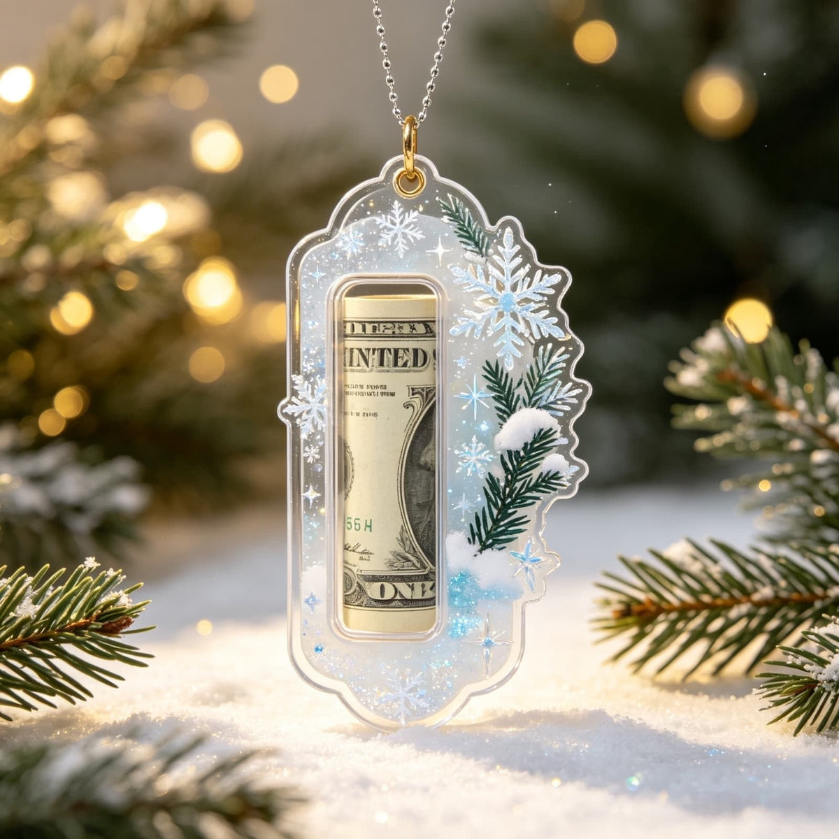 Christmas Cash Gift Stocking Shaped Ornament, Crystal-Clear Cash Holder Ornament with Xmas Stocking Design, Hanging Money Keepsake for Christmas Tree Wreath Garland, Surprise for Family Friends (F)