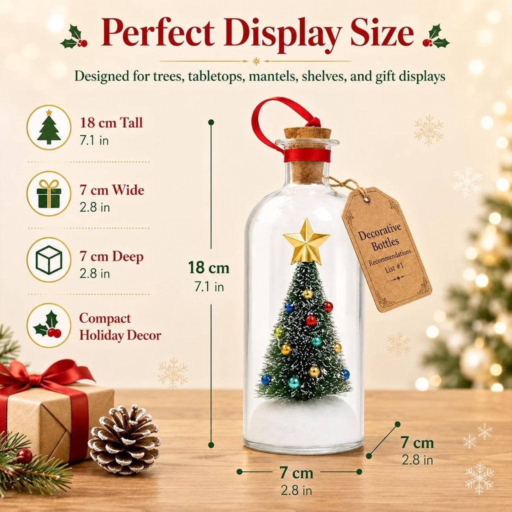 JASKFLY Recordable Christmas Tree Message in a Bottle, Voice Recording Holiday Keepsake with Playback, Snowy Scene, Glass, Green, 1 Count