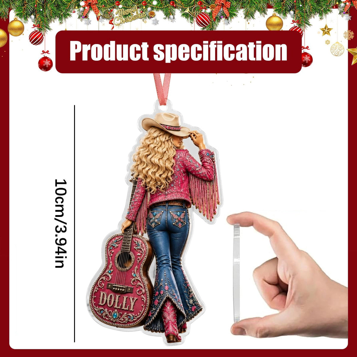 Dolly Memorial Acrylic Christmas Ornament Themed Christmas Ornament for Tree Car Office Home Dolly Themed Xmas Hanging Decor Country Music Holiday Decoration Gift