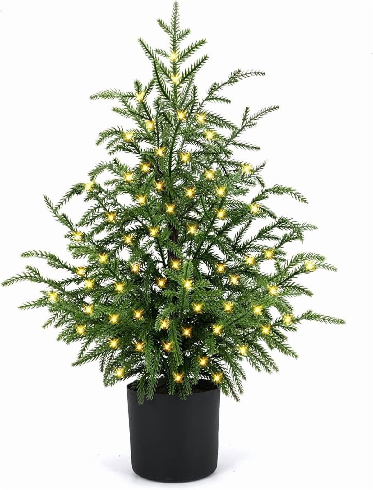 2FT Pre-Lit Artificial Christmas Tree, Lifelike Cypress Potted Xmas Tree with 100 Twinkle LED Lights for Family Fun Indoor Holiday Decor for Indoor