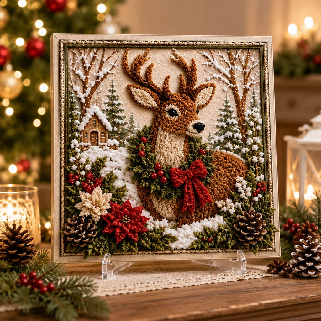 Clearance 3D Christmas Wreath Fabric Poke Art Kit, Jesus Poke Art Kits for Adults, Christmas Wreaths Ornament Making Kit for Front Door