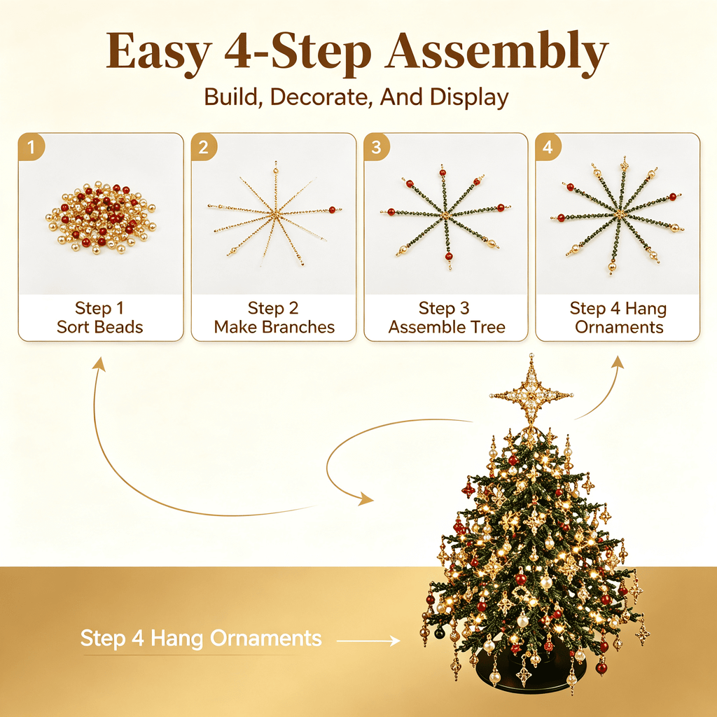 DIY Beaded Christmas Tree Kit, Christmas Decorations Handmade Beads Craft Set, Sparkling Crystal Xmas Ornaments for Tabletop Christmas Decor, Holiday Gifts for Adults by MPOISVA