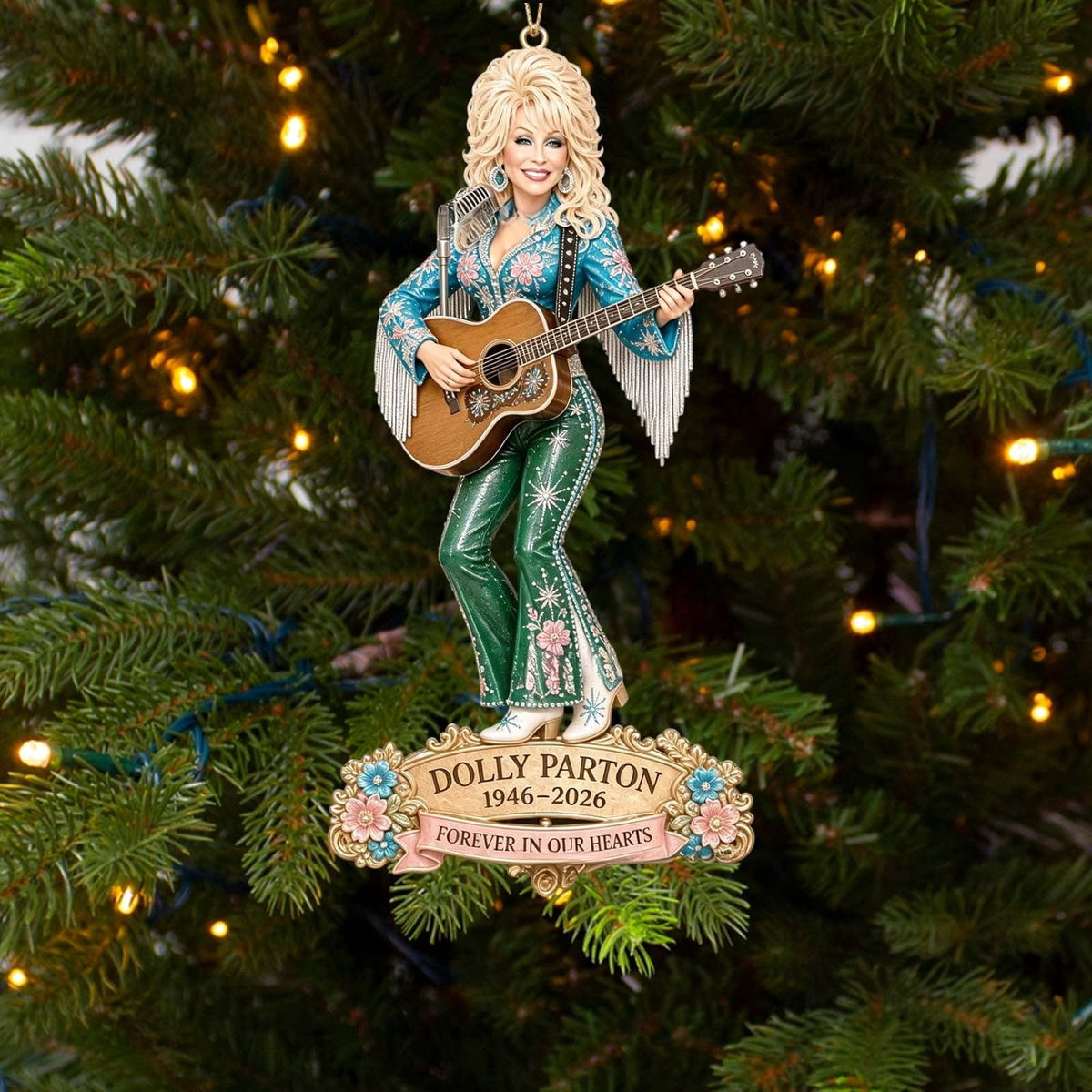 Dolly Memorial Acrylic Christmas Ornament Themed Christmas Ornament for Tree Car Office Home Dolly Themed Xmas Hanging Decor Country Music Holiday Decoration Gift