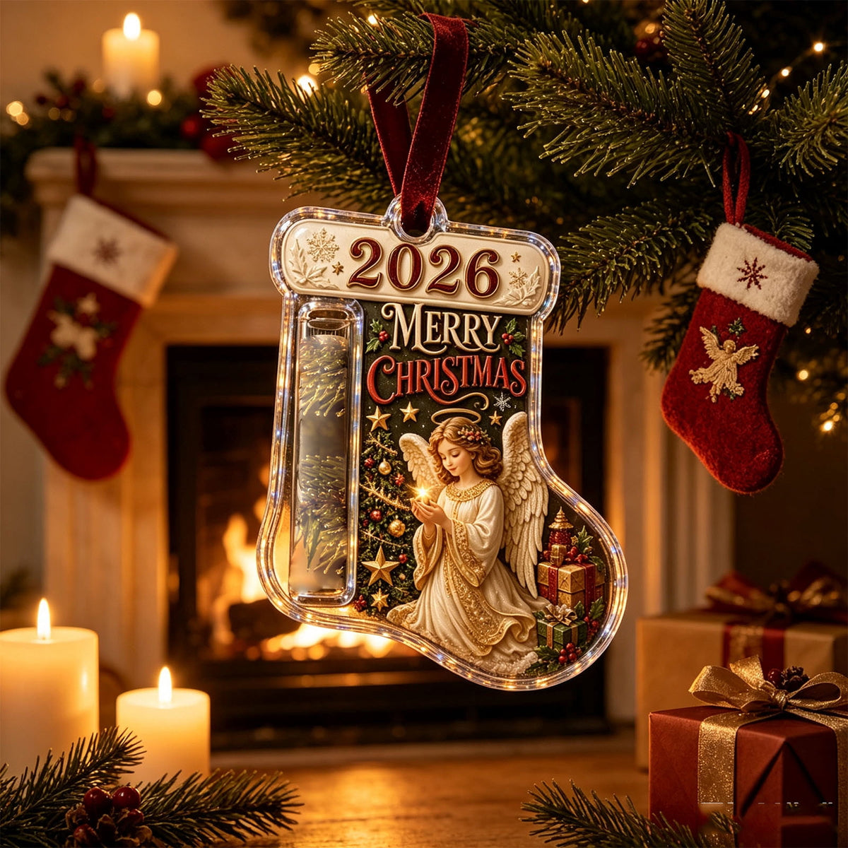 Christmas Cash Gift Stocking Shaped Ornament, Crystal-Clear Cash Holder Ornament with Xmas Stocking Design, Hanging Money Keepsake for Christmas Tree Wreath Garland, Surprise for Family Friends (F)