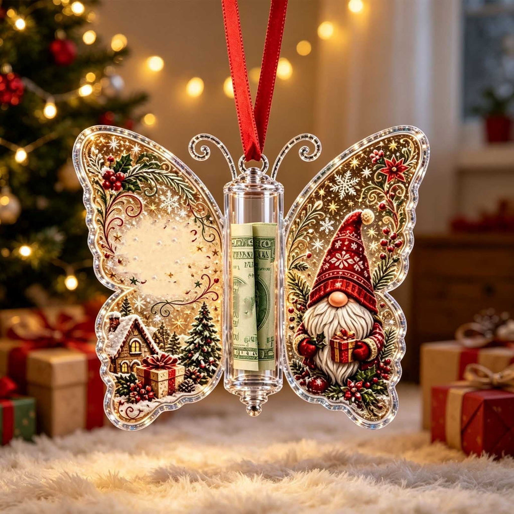 Christmas Cash Gift Stocking Shaped Ornament, Crystal-Clear Cash Holder Ornament with Xmas Stocking Design, Hanging Money Keepsake for Christmas Tree Wreath Garland, Surprise for Family Friends (F)