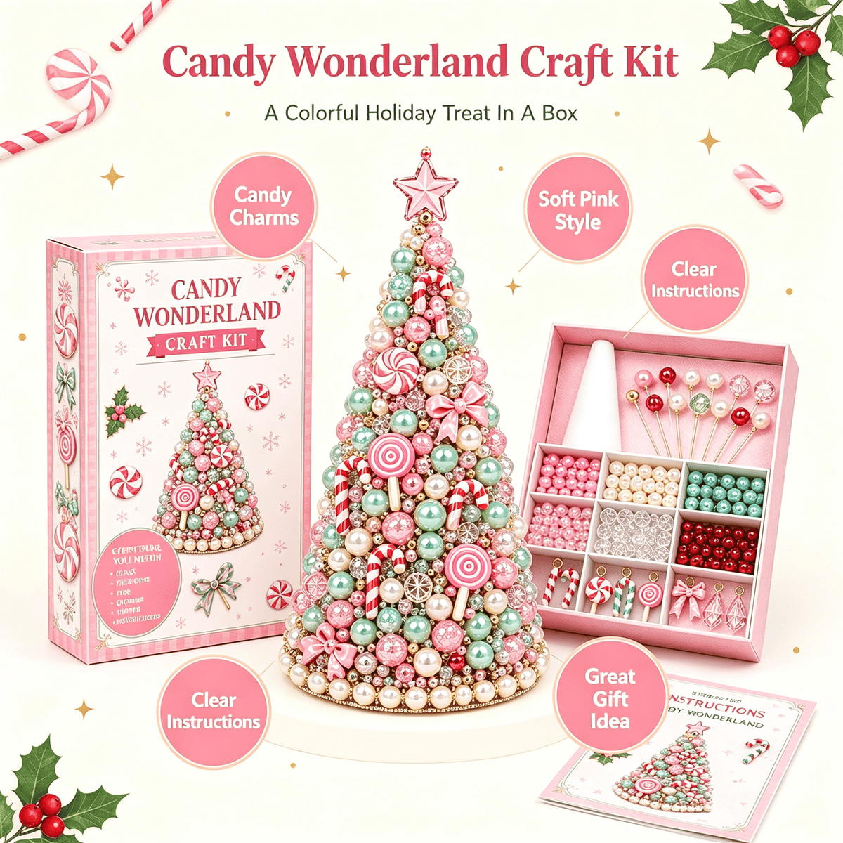 DIY Beaded Christmas Tree Kit, Christmas Decorations Handmade Beads Craft Set, Sparkling Crystal Xmas Ornaments for Tabletop Christmas Decor, Holiday Gifts for Adults by MPOISVA