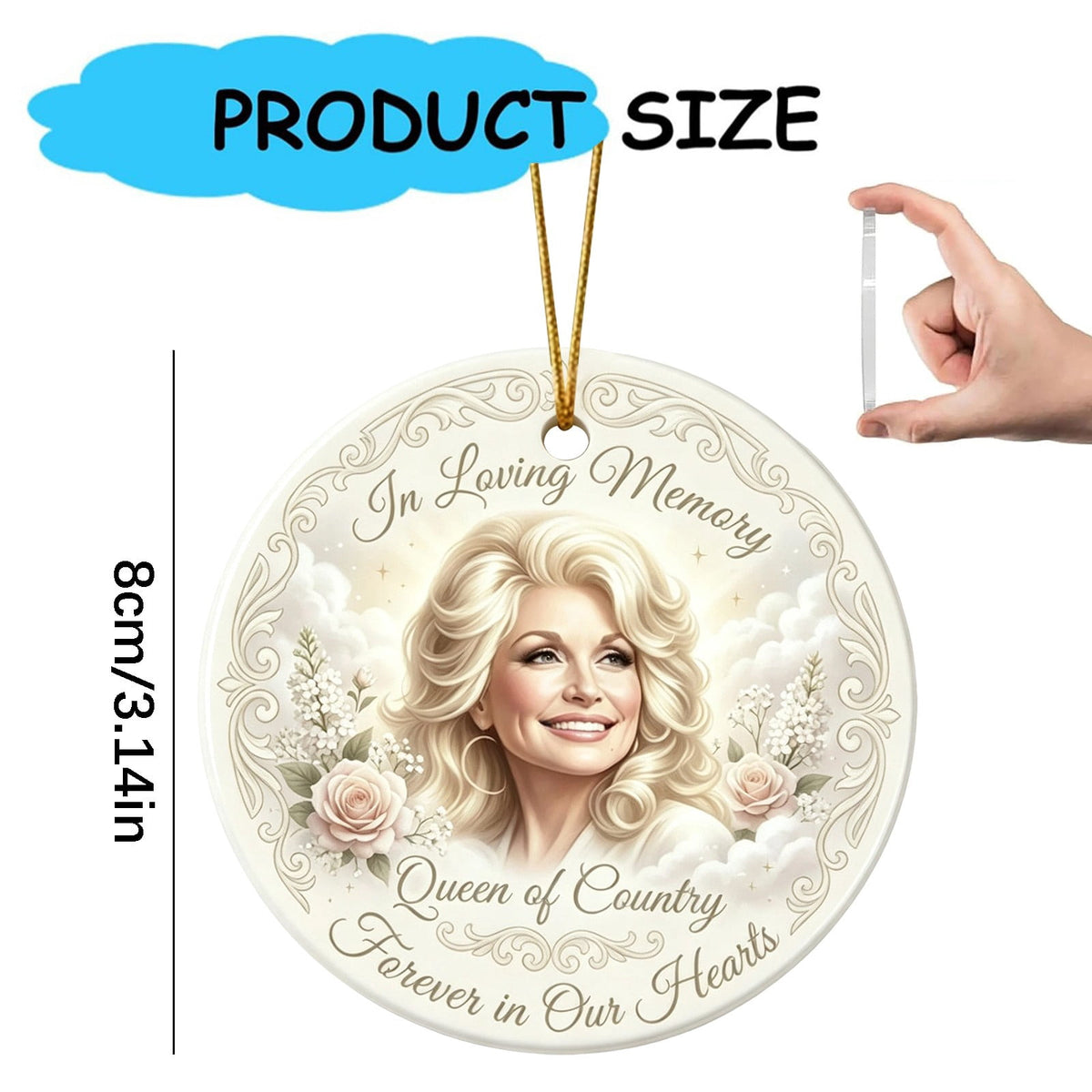 Dolly Memorial Acrylic Christmas Ornament Themed Christmas Ornament for Tree Car Office Home Dolly Themed Xmas Hanging Decor Country Music Holiday Decoration Gift