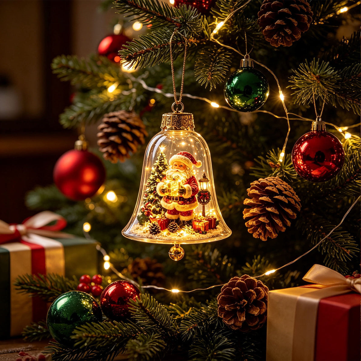 Mivyn Glowing Christmas Story Ornament, 4"Light-Up Mini Holiday Scene with Warm LED Light, Festive Keepsake Gift for Home Christmas Party Decoration,1PCS,
