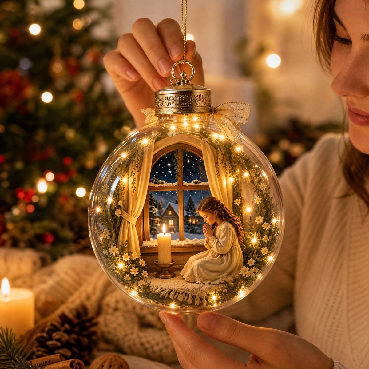 Glowing Christmas Story Ornament, Light-Up Mini Holiday Scene, Festive Keepsake for Christmas Tree, Mantel & Christmas Party Decor (Nativity)