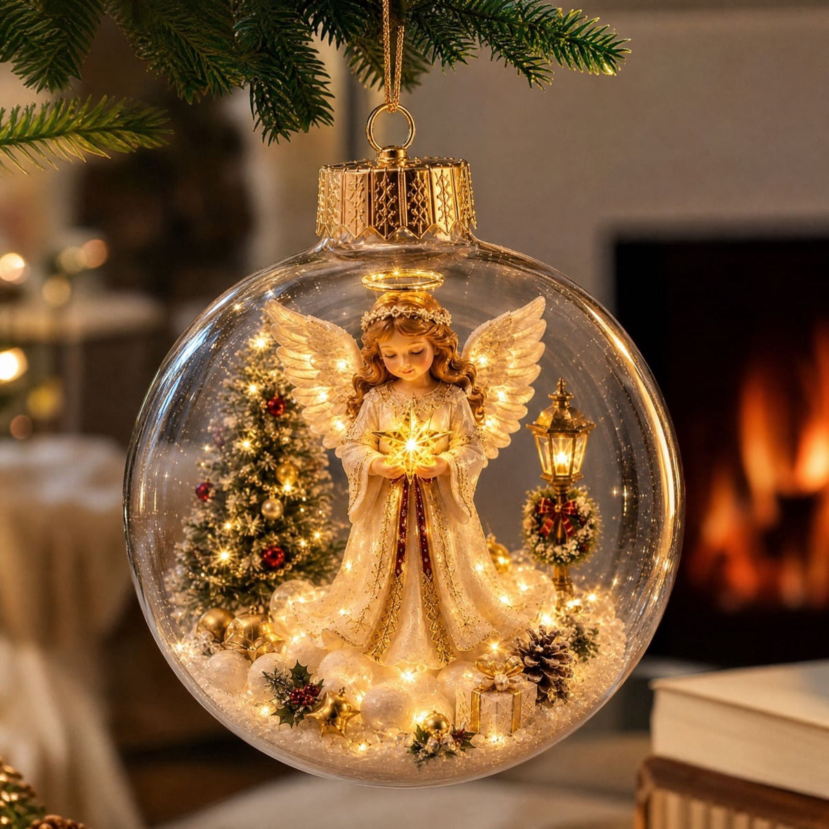 Mivyn Glowing Christmas Story Ornament, 4"Light-Up Mini Holiday Scene with Warm LED Light, Festive Keepsake Gift for Home Christmas Party Decoration,1PCS,