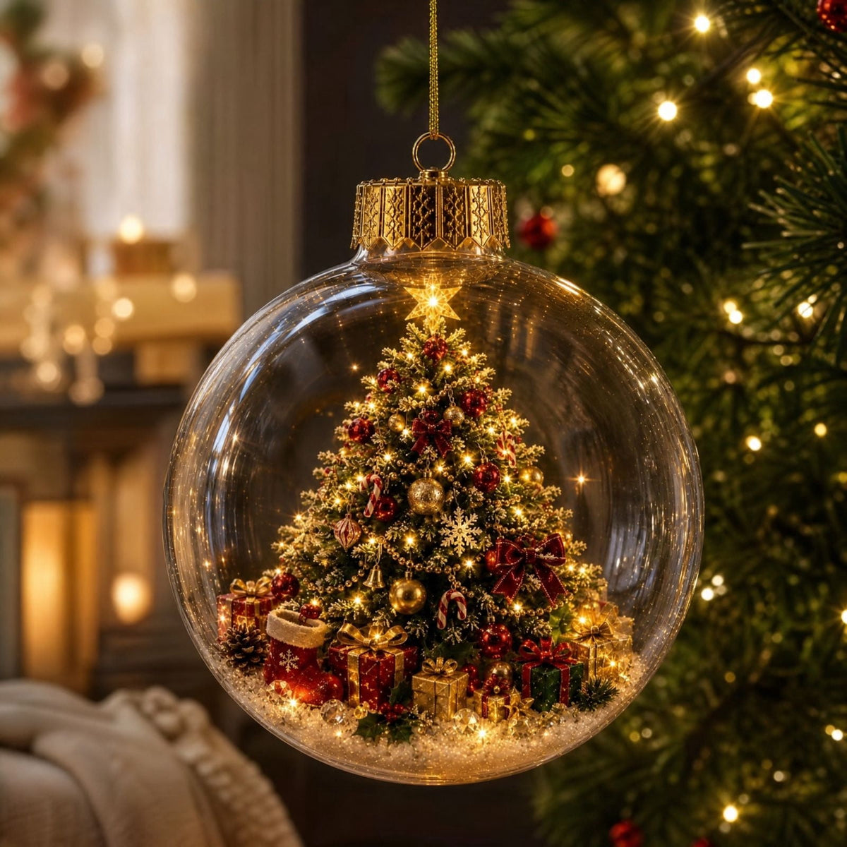 Mivyn Glowing Christmas Story Ornament, 4"Light-Up Mini Holiday Scene with Warm LED Light, Festive Keepsake Gift for Home Christmas Party Decoration,1PCS,