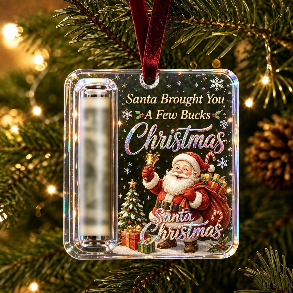 Christmas Cash Gift Stocking Shaped Ornament, Crystal-Clear Cash Holder Ornament with Xmas Stocking Design, Hanging Money Keepsake for Christmas Tree Wreath Garland, Surprise for Family Friends (F)