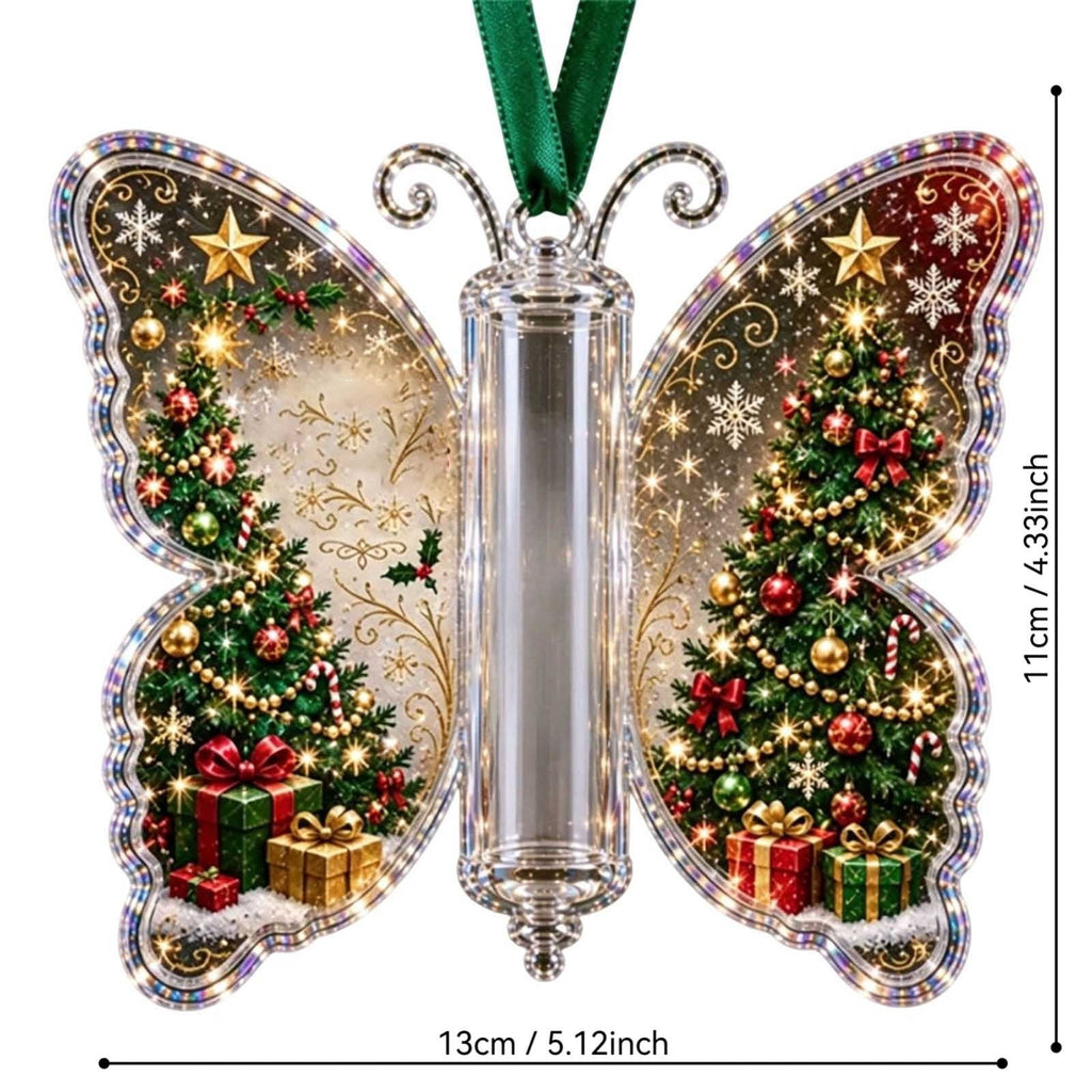 Butterfly Christmas Money Gift Ornament, Angel‑Pattern Acrylic Cash Holder with Clear Compartment, Hanging Xmas Cash Wallet Decor for Christmas Tree, Window, Car, Creative Holiday Present