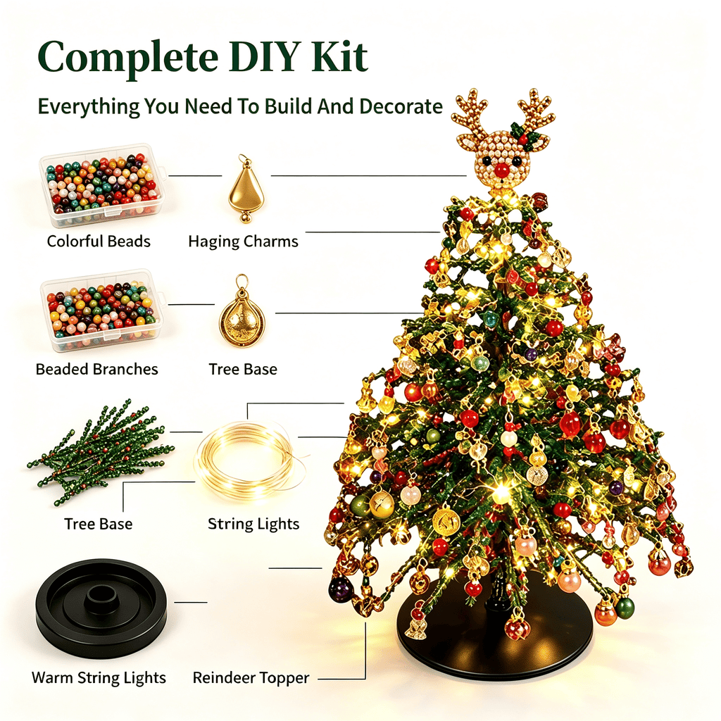 DIY Beaded Christmas Tree Kit, Christmas Decorations Handmade Beads Craft Set, Sparkling Crystal Xmas Ornaments for Tabletop Christmas Decor, Holiday Gifts for Adults by MPOISVA