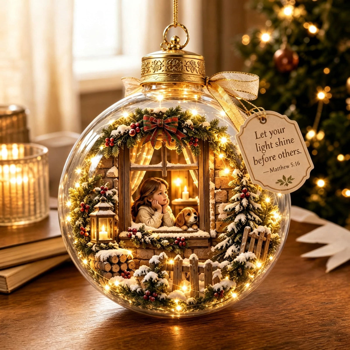 Glowing Christmas Story Ornament, Light-Up Mini Holiday Scene, Festive Keepsake for Christmas Tree, Mantel & Christmas Party Decor (Nativity)