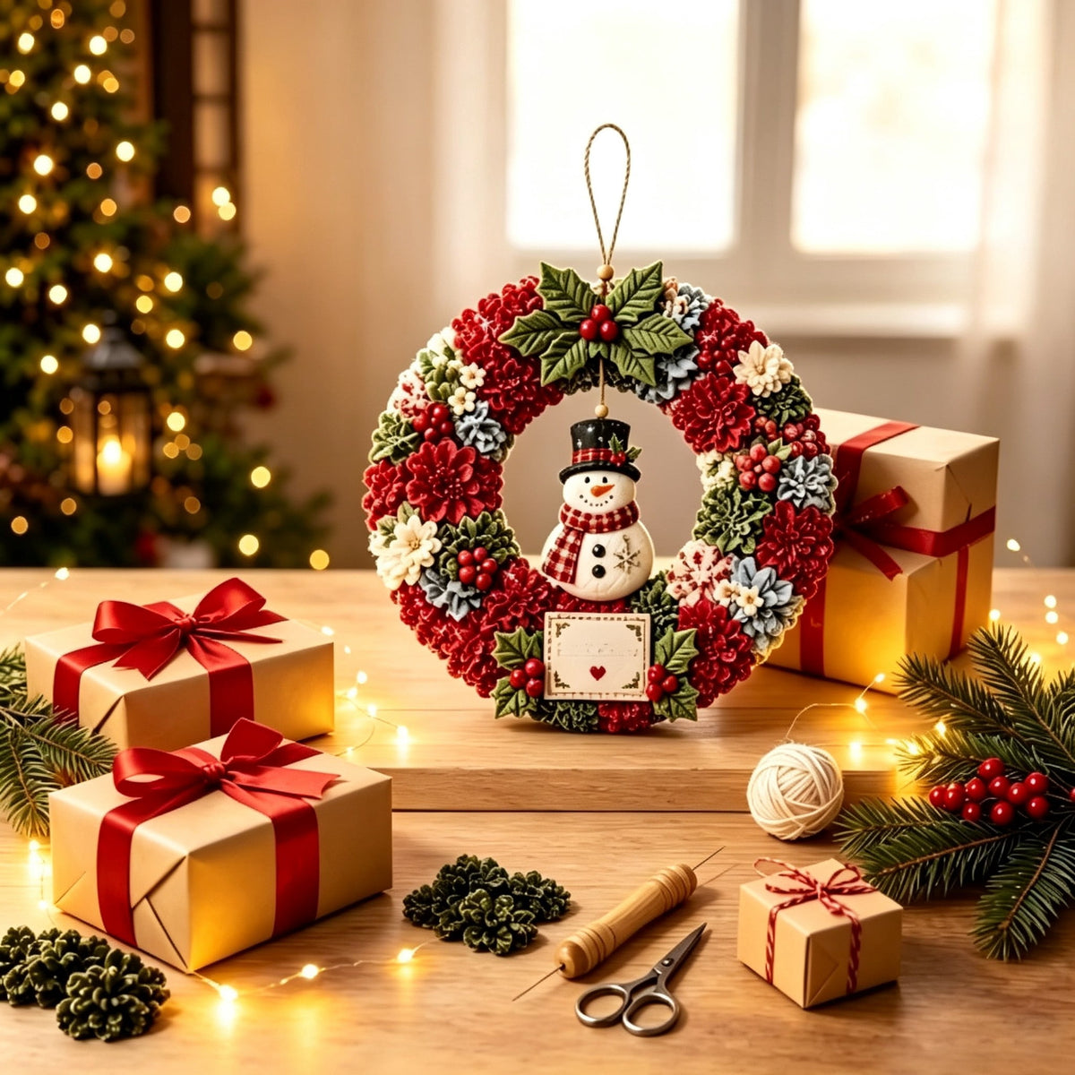 Clearance 3D Christmas Wreath Fabric Poke Art Kit, Jesus Poke Art Kits for Adults, Christmas Wreaths Ornament Making Kit for Front Door