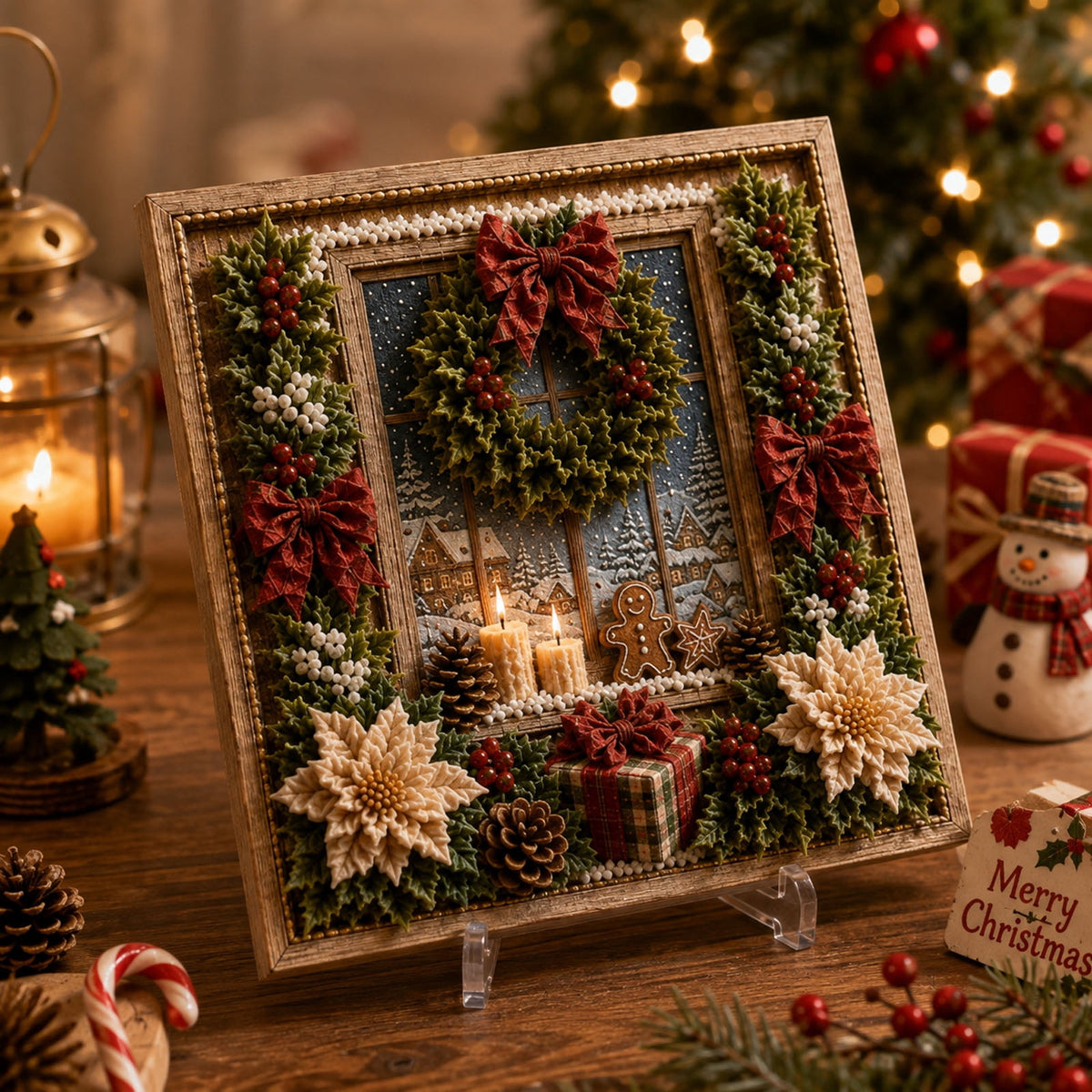 Clearance 3D Christmas Wreath Fabric Poke Art Kit, Jesus Poke Art Kits for Adults, Christmas Wreaths Ornament Making Kit for Front Door