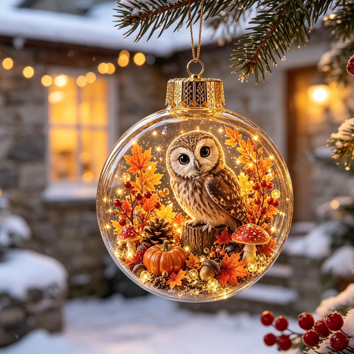 Mivyn Glowing Christmas Story Ornament, 4"Light-Up Mini Holiday Scene with Warm LED Light, Festive Keepsake Gift for Home Christmas Party Decoration,1PCS,