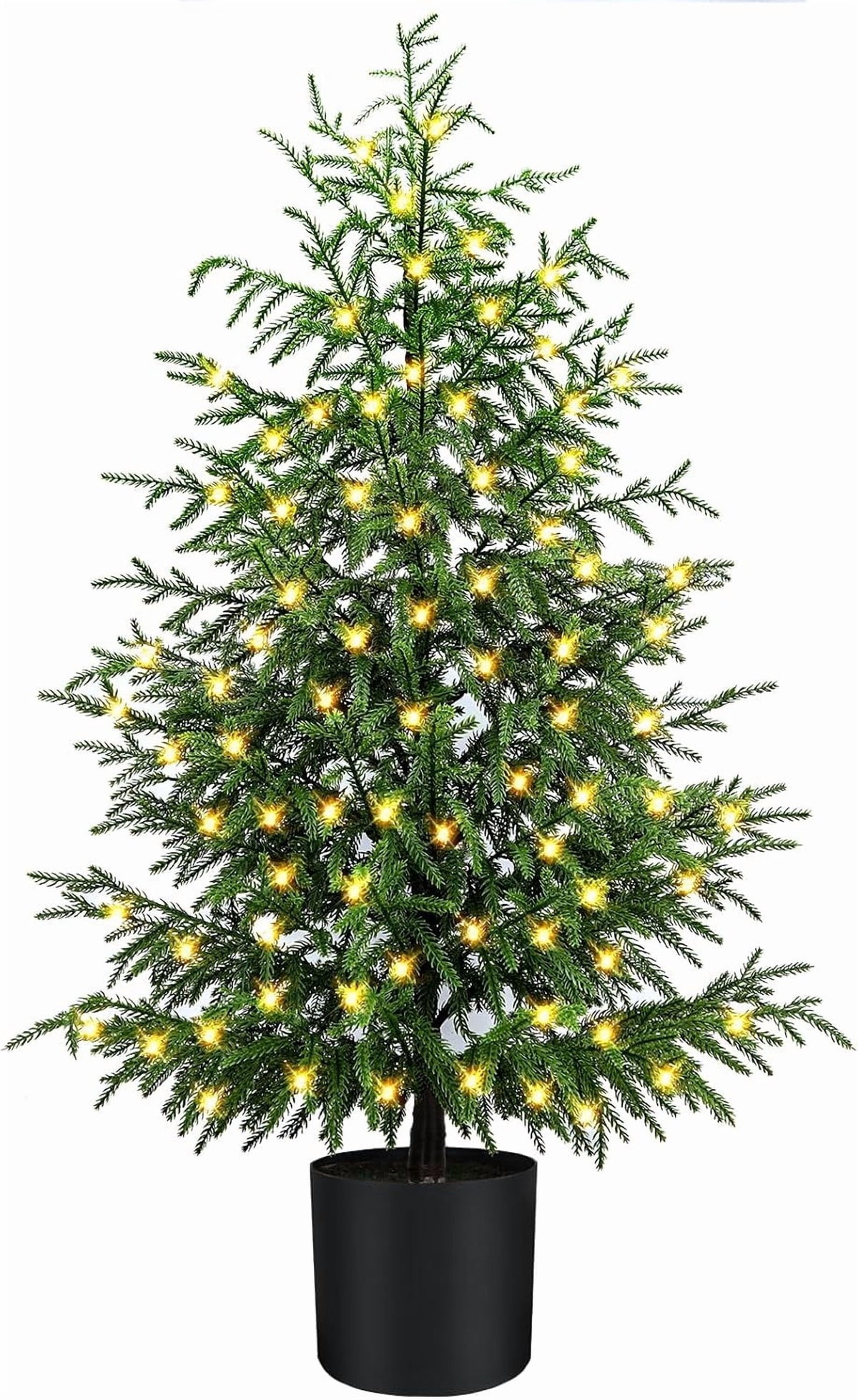 2FT Pre-Lit Artificial Christmas Tree, Lifelike Cypress Potted Xmas Tree with 100 Twinkle LED Lights for Family Fun Indoor Holiday Decor for Indoor