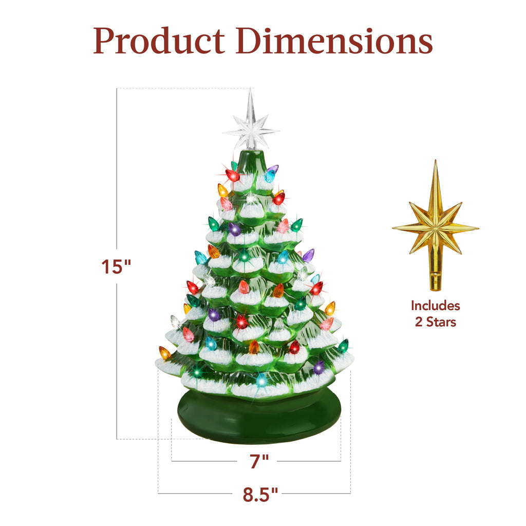 Best Choice Products Ceramic Christmas Tree, Pre-lit Hand-Painted Tabletop Holiday Tree - Green w/ Multicolored Lights