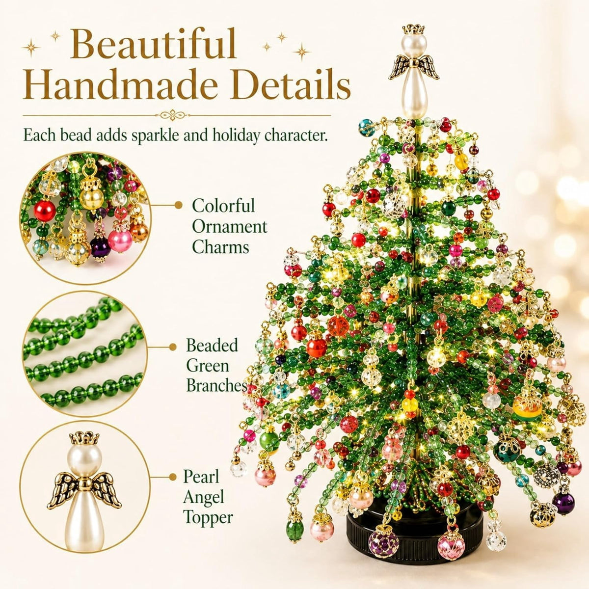 2026 New DIY Beaded Christmas Tree Kit, 3D Crystal Bead and Pearl Craft Set for Adults with Metal Frame, Sparkling Tabletop Christmas Decor, Holiday Gift
