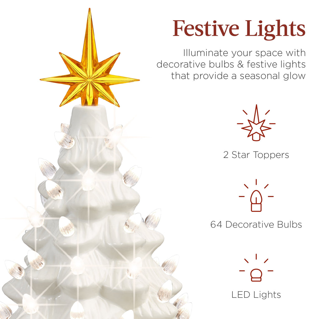 Best Choice Products Ceramic Christmas Tree, Pre-lit Hand-Painted Tabletop Holiday Tree - Green w/ Multicolored Lights