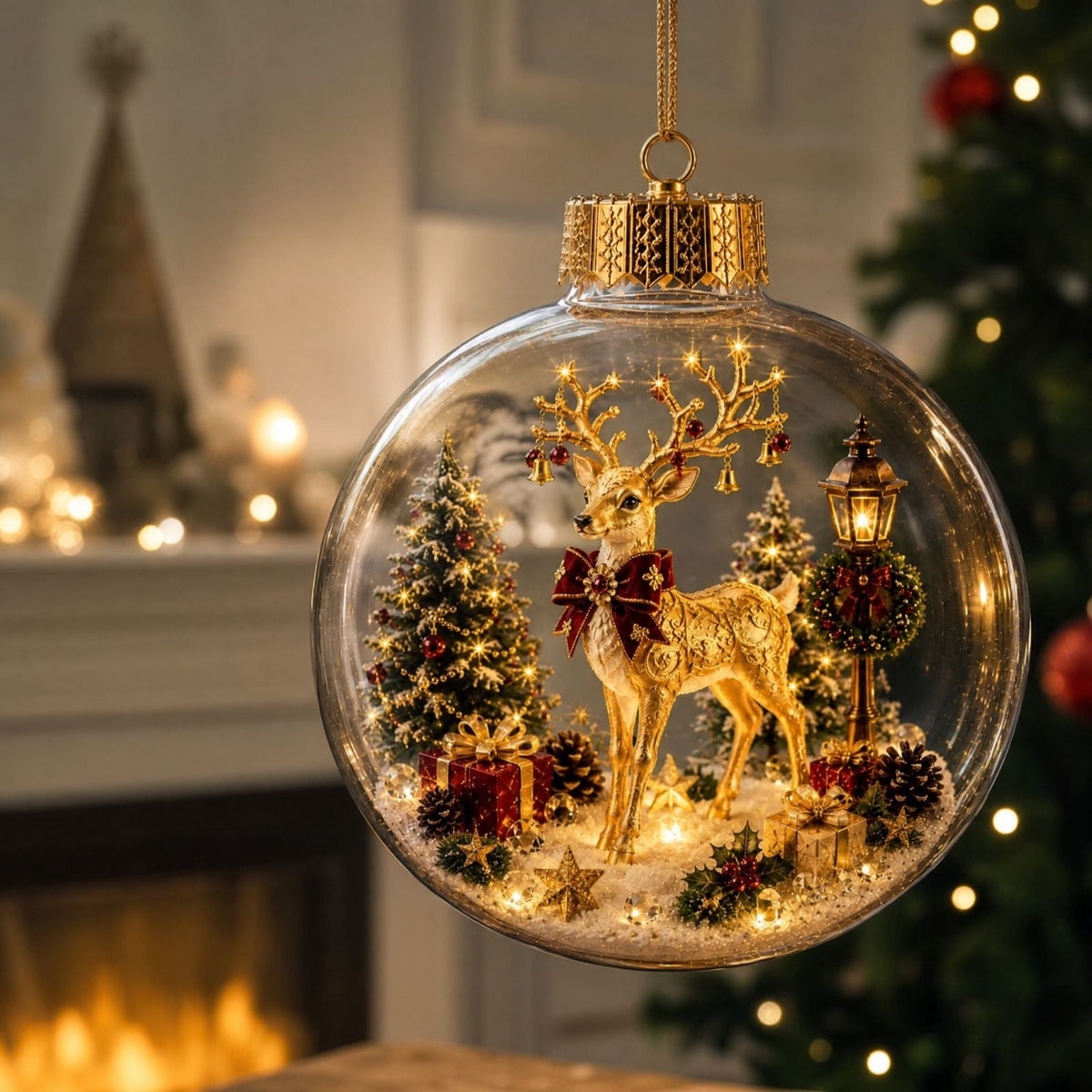 Mivyn Glowing Christmas Story Ornament, 4"Light-Up Mini Holiday Scene with Warm LED Light, Festive Keepsake Gift for Home Christmas Party Decoration,1PCS,