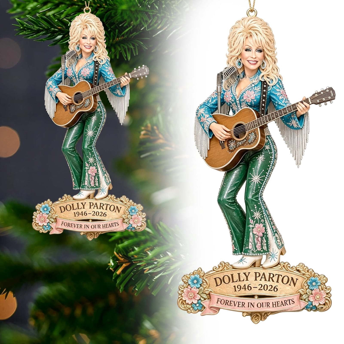 Dolly Memorial Acrylic Christmas Ornament Themed Christmas Ornament for Tree Car Office Home Dolly Themed Xmas Hanging Decor Country Music Holiday Decoration Gift