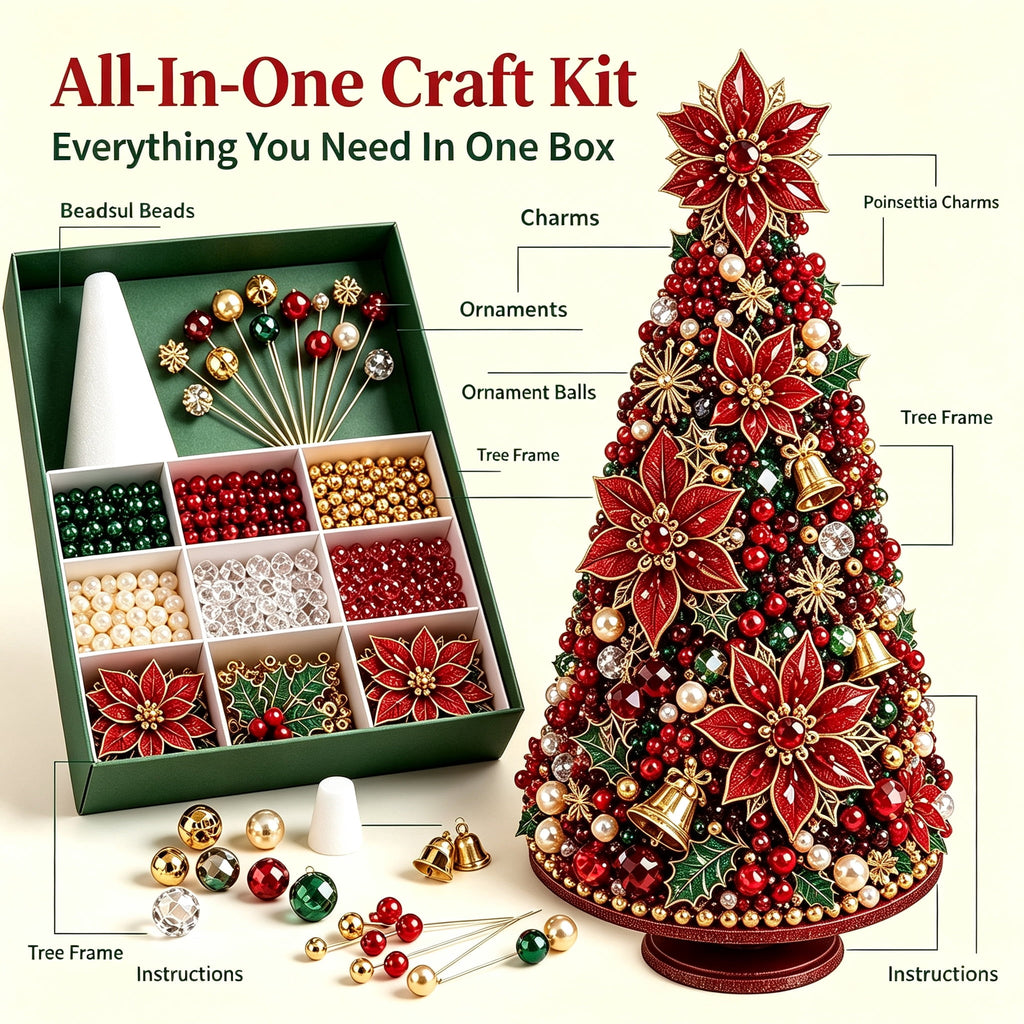 DIY Beaded Christmas Tree Kit, Christmas Decorations Handmade Beads Craft Set, Sparkling Crystal Xmas Ornaments for Tabletop Christmas Decor, Holiday Gifts for Adults by MPOISVA