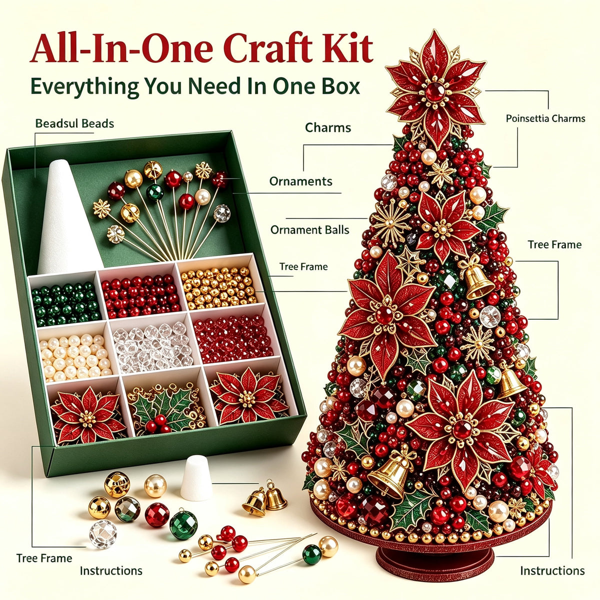 DIY Beaded Christmas Tree Kit, Christmas Decorations Handmade Beads Craft Set, Sparkling Crystal Xmas Ornaments for Tabletop Christmas Decor, Holiday Gifts for Adults by MPOISVA