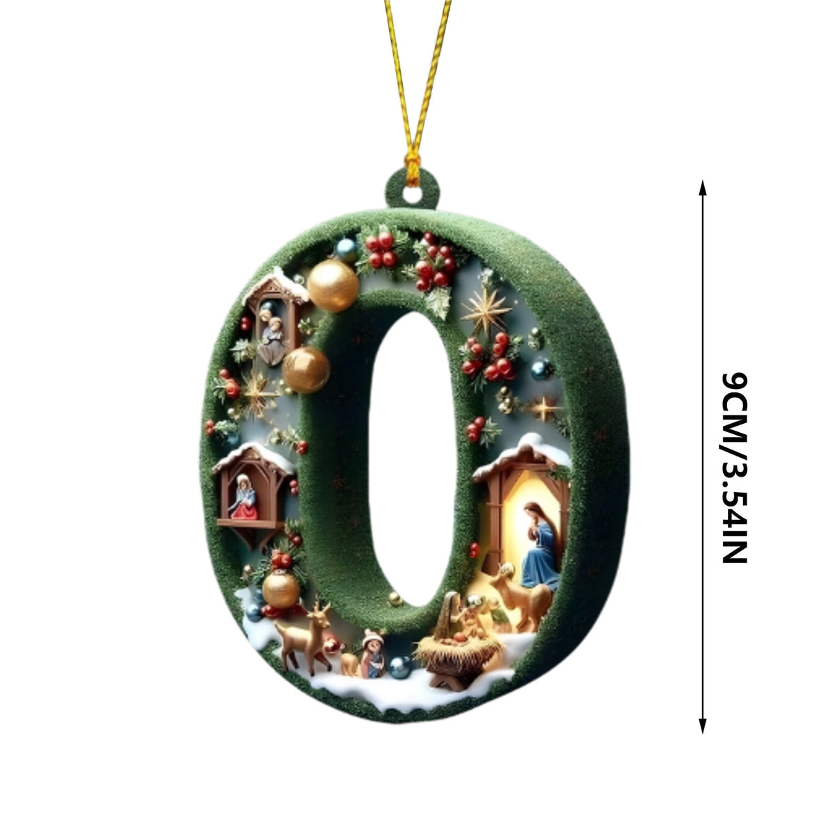Nativity Scene Letters Ornament, A to Z Alphabet Ornaments for Xmas Tree, Jesus Letters Initial 2D Acrylic Flat Hanging Decoration, The Birth of Jesus Design, Rear view-Christian Gifts for Family (M)