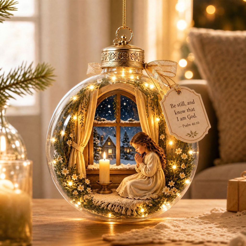 Glowing Christmas Story Ornament, Light-Up Mini Holiday Scene, Festive Keepsake for Christmas Tree, Mantel & Christmas Party Decor (Nativity)