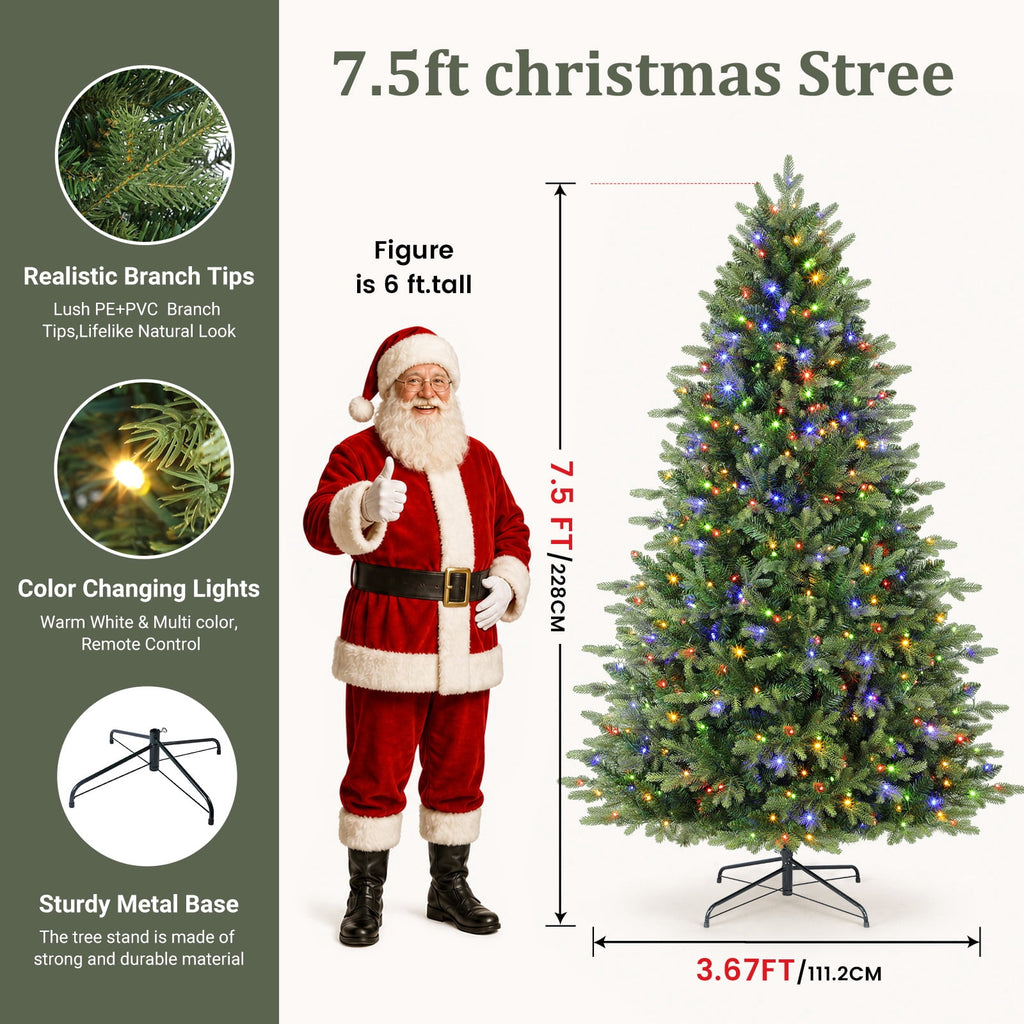 Lolsea 5.5ft Prelit Noble Fir Artificial Christmas Tree with Remote Control, Timer and Warm White & Multi-Color Lights