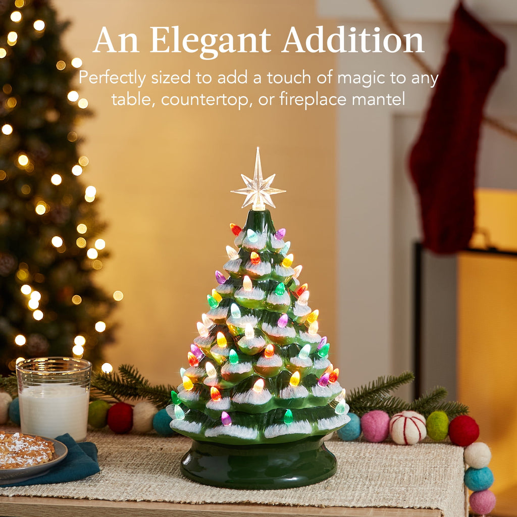 Best Choice Products Ceramic Christmas Tree, Pre-lit Hand-Painted Tabletop Holiday Tree - Green w/ Multicolored Lights