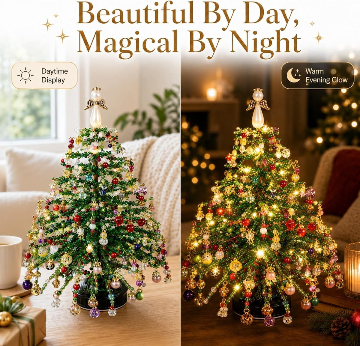 2026 New DIY Beaded Christmas Tree Kit, 3D Crystal Bead and Pearl Craft Set for Adults with Metal Frame, Sparkling Tabletop Christmas Decor, Holiday Gift