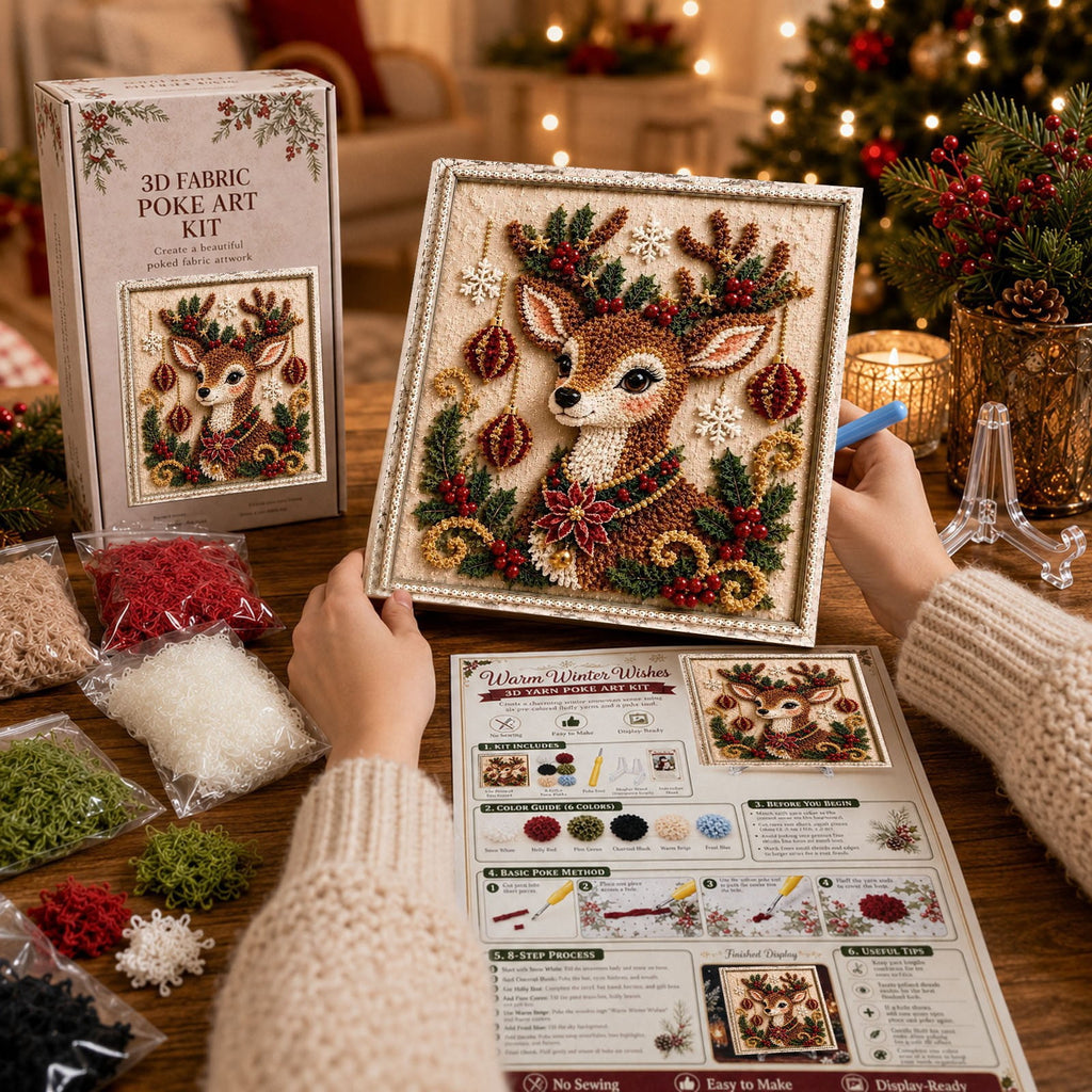 Clearance 3D Christmas Wreath Fabric Poke Art Kit, Jesus Poke Art Kits for Adults, Christmas Wreaths Ornament Making Kit for Front Door