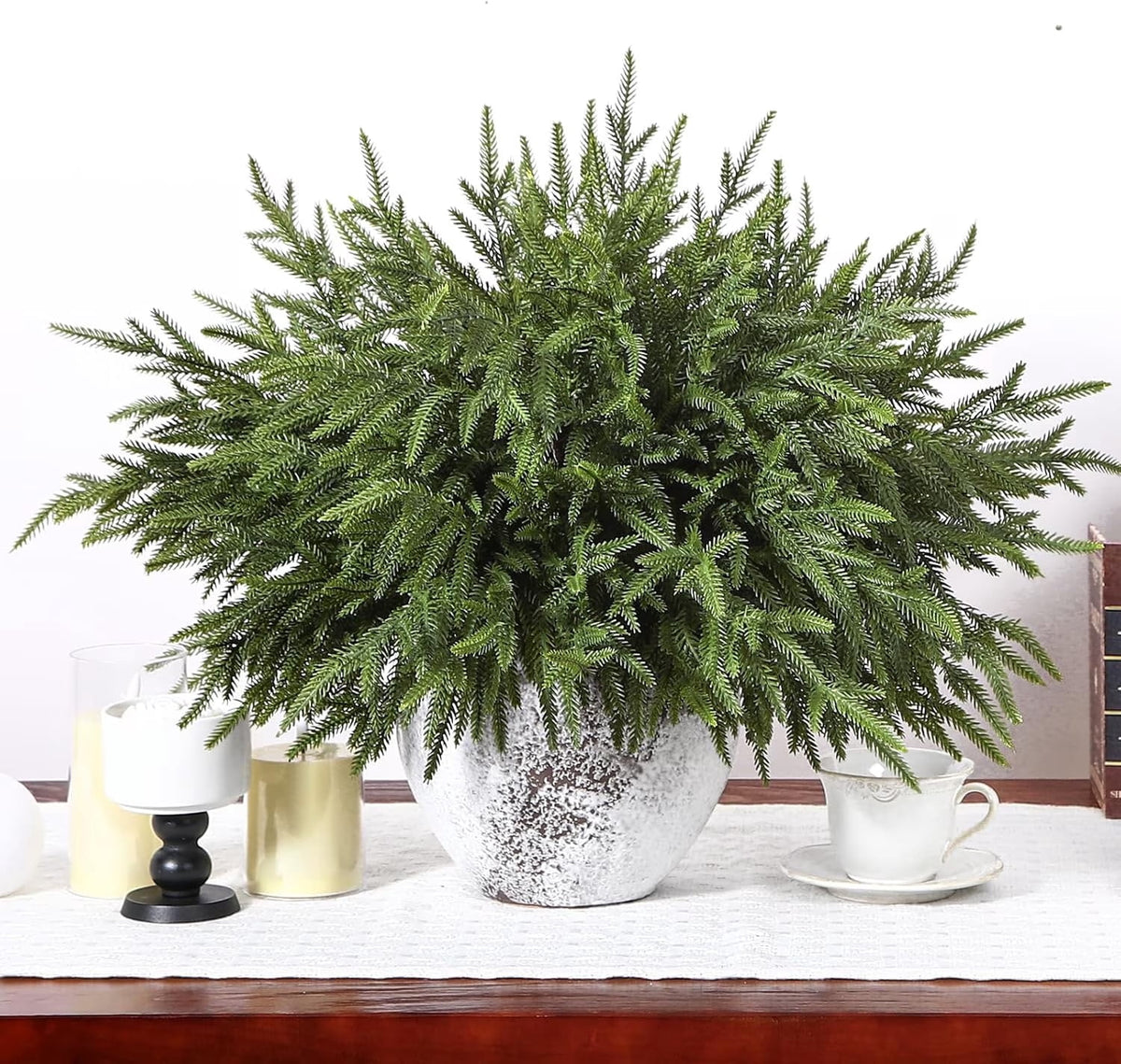 Lolsea 20 Pcs Christmas Norfolk Pine Branches, 18 inch Artificial Pine Branches for Vase, Garland and Table & Christmas Decor