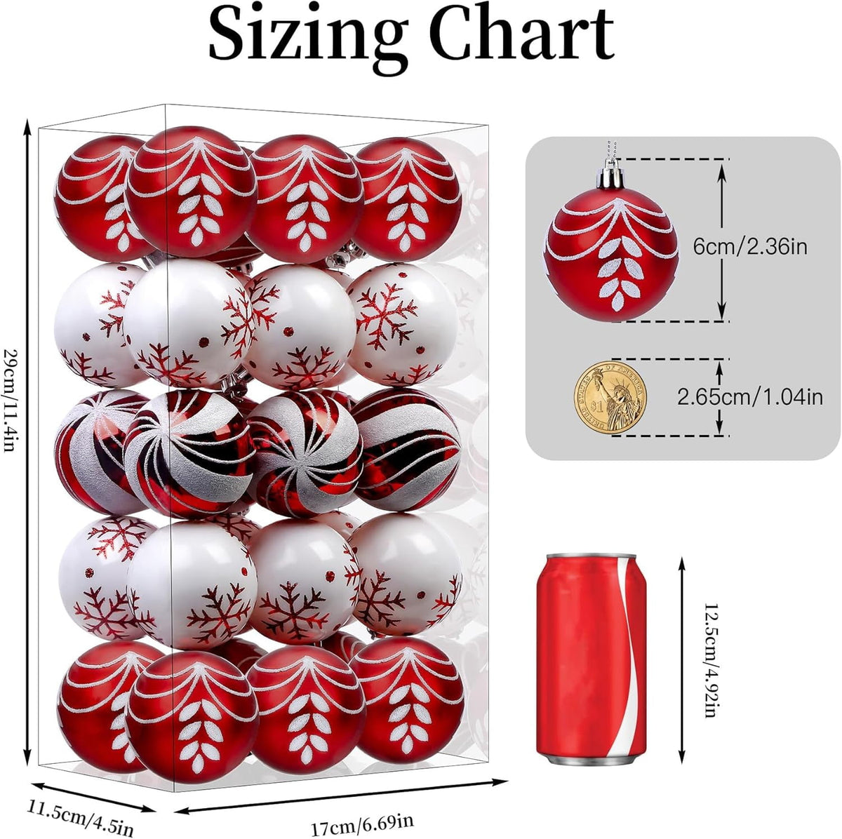 30ct Christmas Ball Ornaments, 2.36 in Shatterproof Xmas Tree Decorations, Plastic Baubles for Holiday, Party, Wedding, or Home Decor, Red & Gold