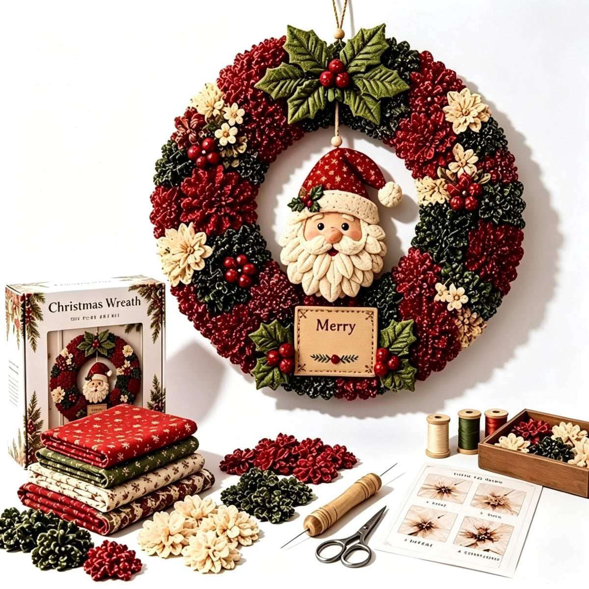 Clearance 3D Christmas Wreath Fabric Poke Art Kit, Jesus Poke Art Kits for Adults, Christmas Wreaths Ornament Making Kit for Front Door