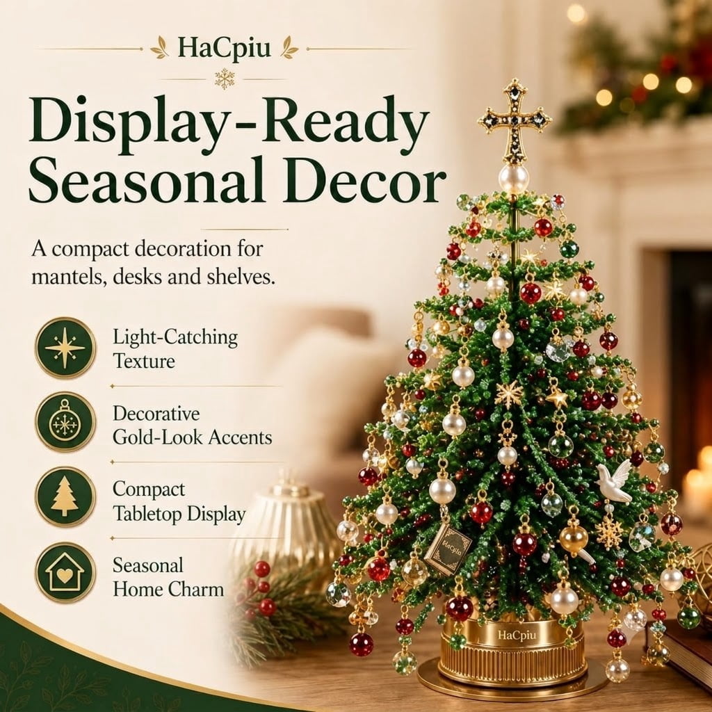 HaCpiu DIY Christmas Tree Mini Beaded Kits Set, 3D Wire Tabletop Seasonal Tree Beaded Kits Decor for Desk Mantel Shelf, Creative Christmas Holiday Craft Kit for Adults