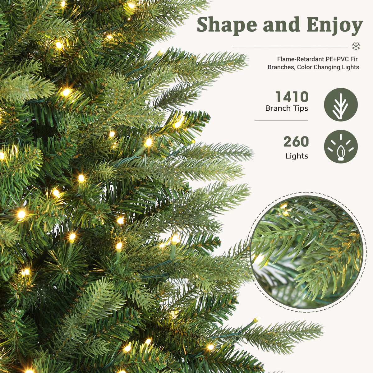 Lolsea 5.5ft Prelit Noble Fir Artificial Christmas Tree with Remote Control, Timer and Warm White & Multi-Color Lights