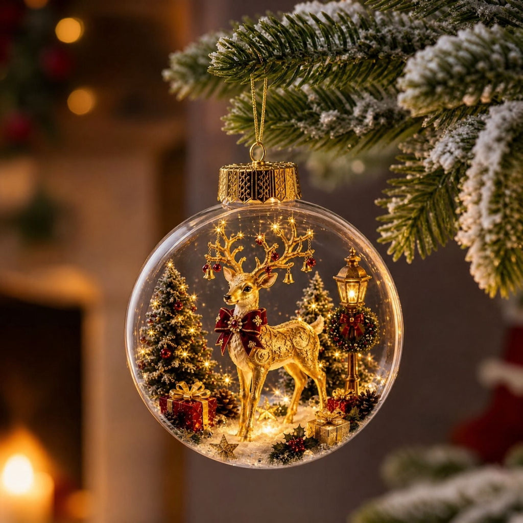 Mivyn Glowing Christmas Story Ornament, 4"Light-Up Mini Holiday Scene with Warm LED Light, Festive Keepsake Gift for Home Christmas Party Decoration,1PCS,