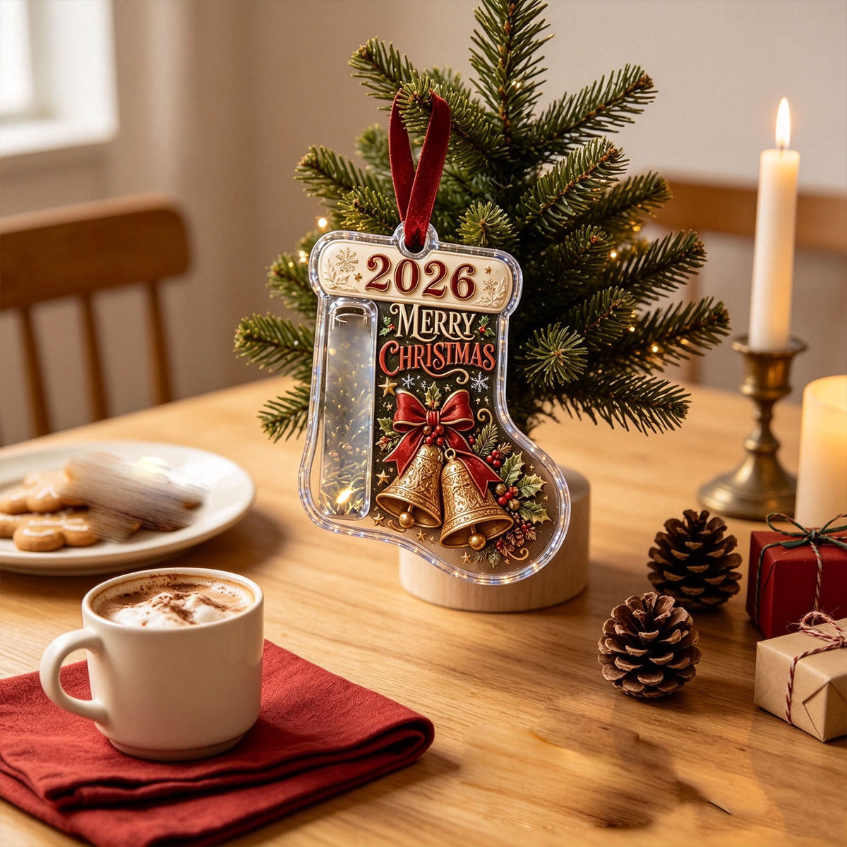 Christmas Cash Gift Stocking Shaped Ornament, Crystal-Clear Cash Holder Ornament with Xmas Stocking Design, Hanging Money Keepsake for Christmas Tree Wreath Garland, Surprise for Family Friends (F)
