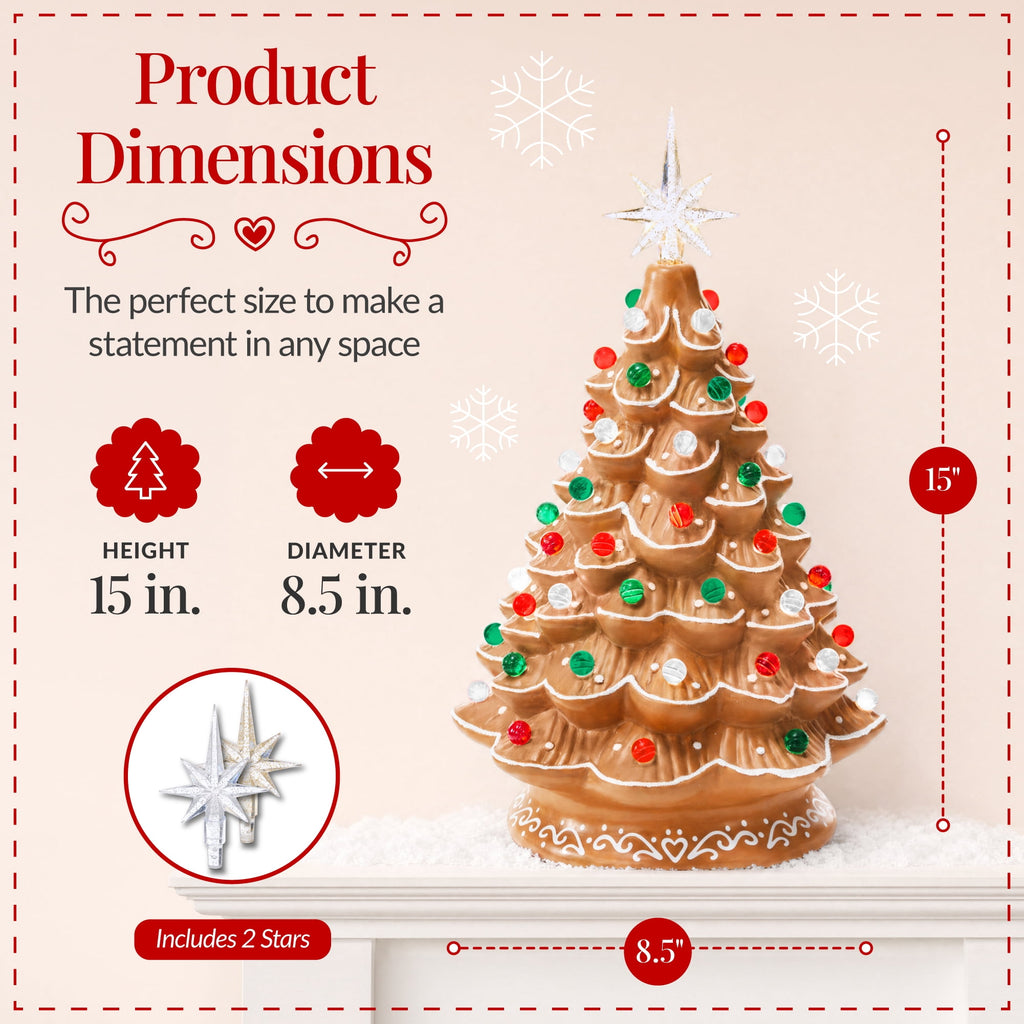Best Choice Products Ceramic Christmas Tree, Pre-lit Hand-Painted Tabletop Holiday Tree - Green w/ Multicolored Lights