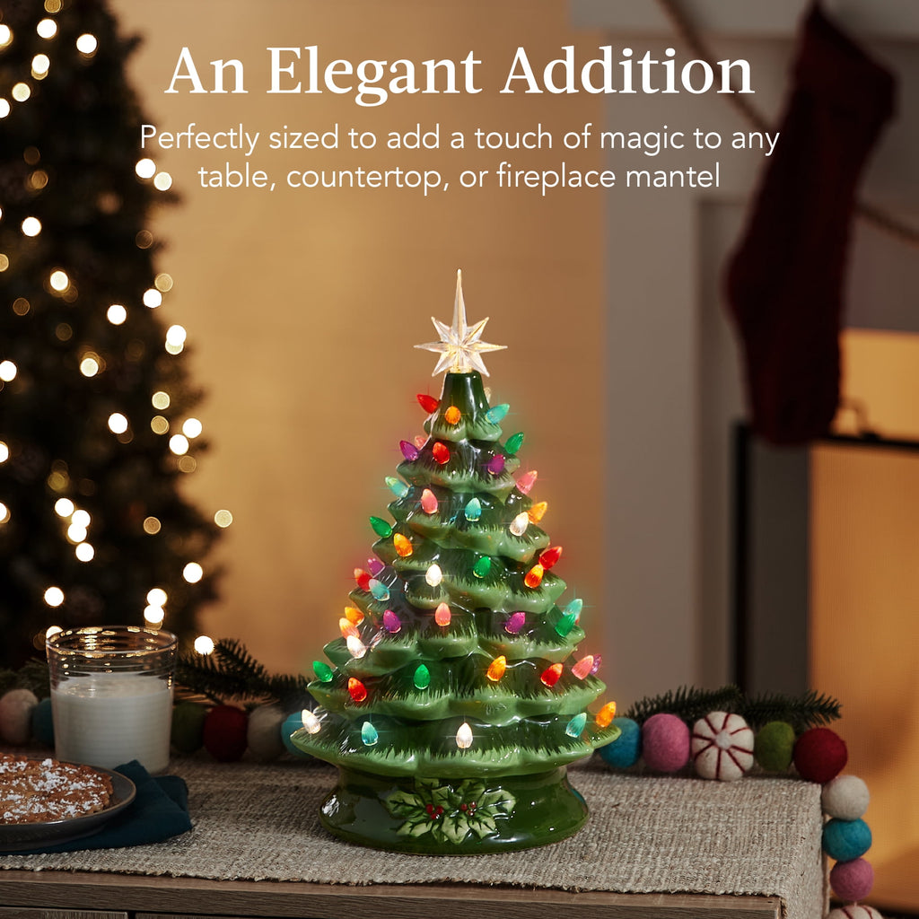 Best Choice Products Ceramic Christmas Tree, Pre-lit Hand-Painted Tabletop Holiday Tree - Green w/ Multicolored Lights