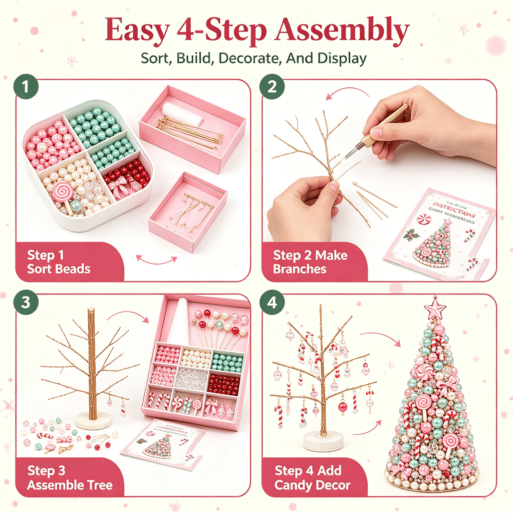 DIY Beaded Christmas Tree Kit, Christmas Decorations Handmade Beads Craft Set, Sparkling Crystal Xmas Ornaments for Tabletop Christmas Decor, Holiday Gifts for Adults by MPOISVA