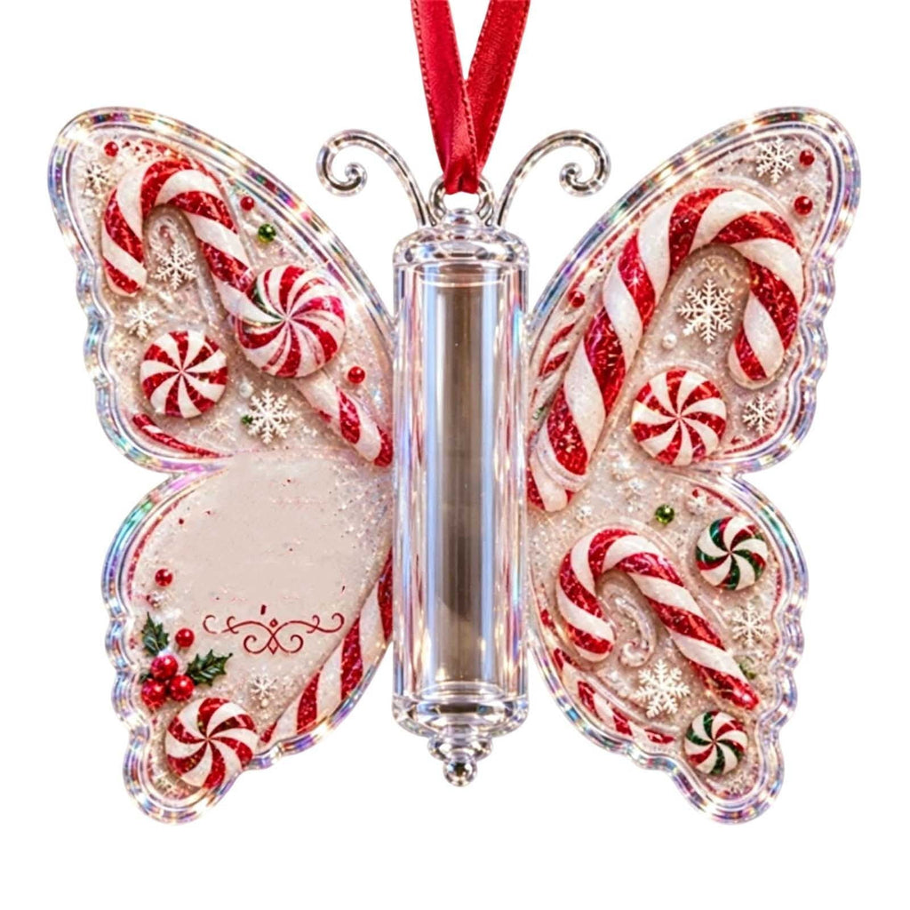 Butterfly Christmas Money Gift Ornament, Angel‑Pattern Acrylic Cash Holder with Clear Compartment, Hanging Xmas Cash Wallet Decor for Christmas Tree, Window, Car, Creative Holiday Present